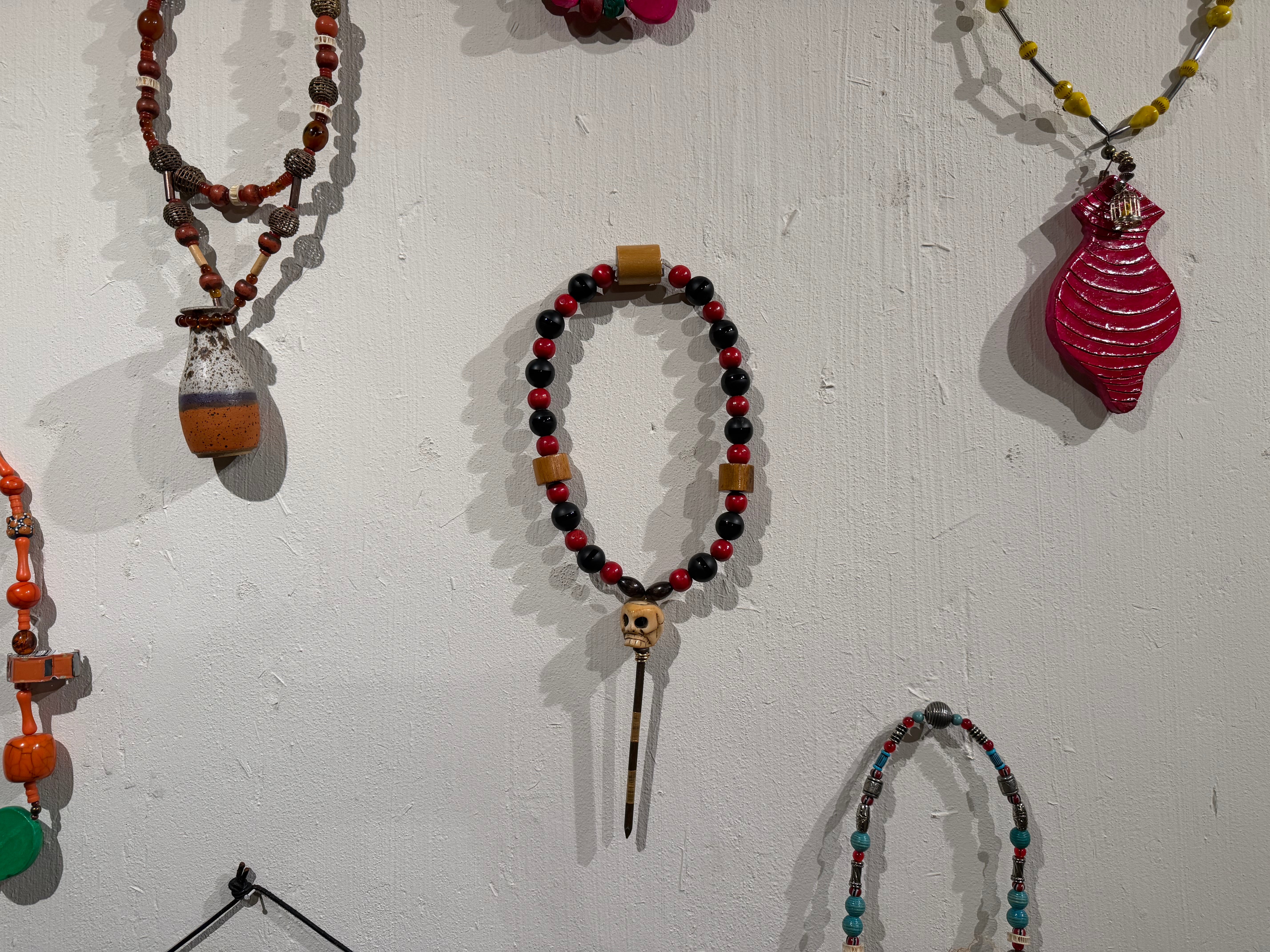 Wood and Glass Beads, Bone Skull and Gold Paint