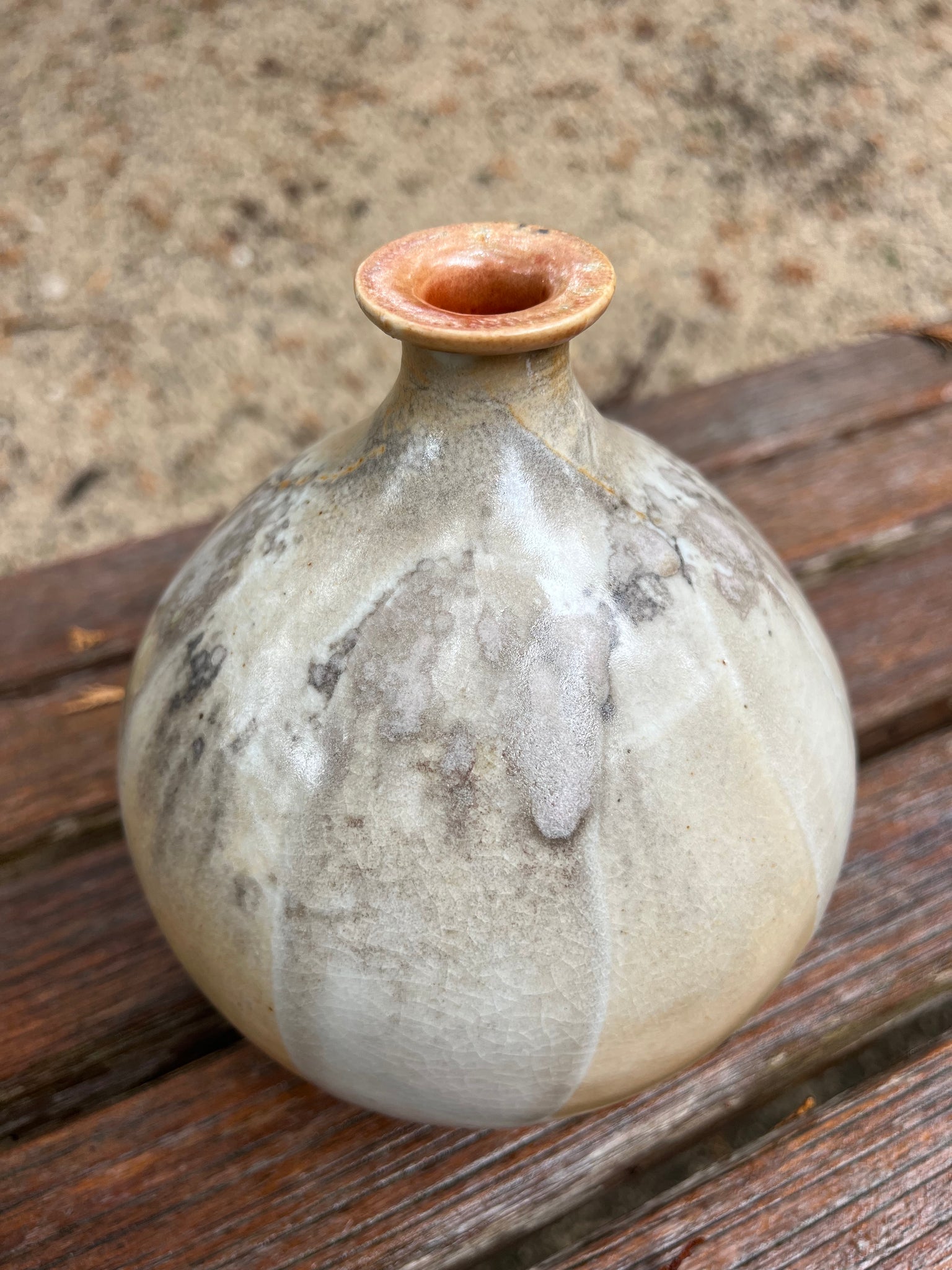 Ann Barzola Porcelain Long Neck Round Vase