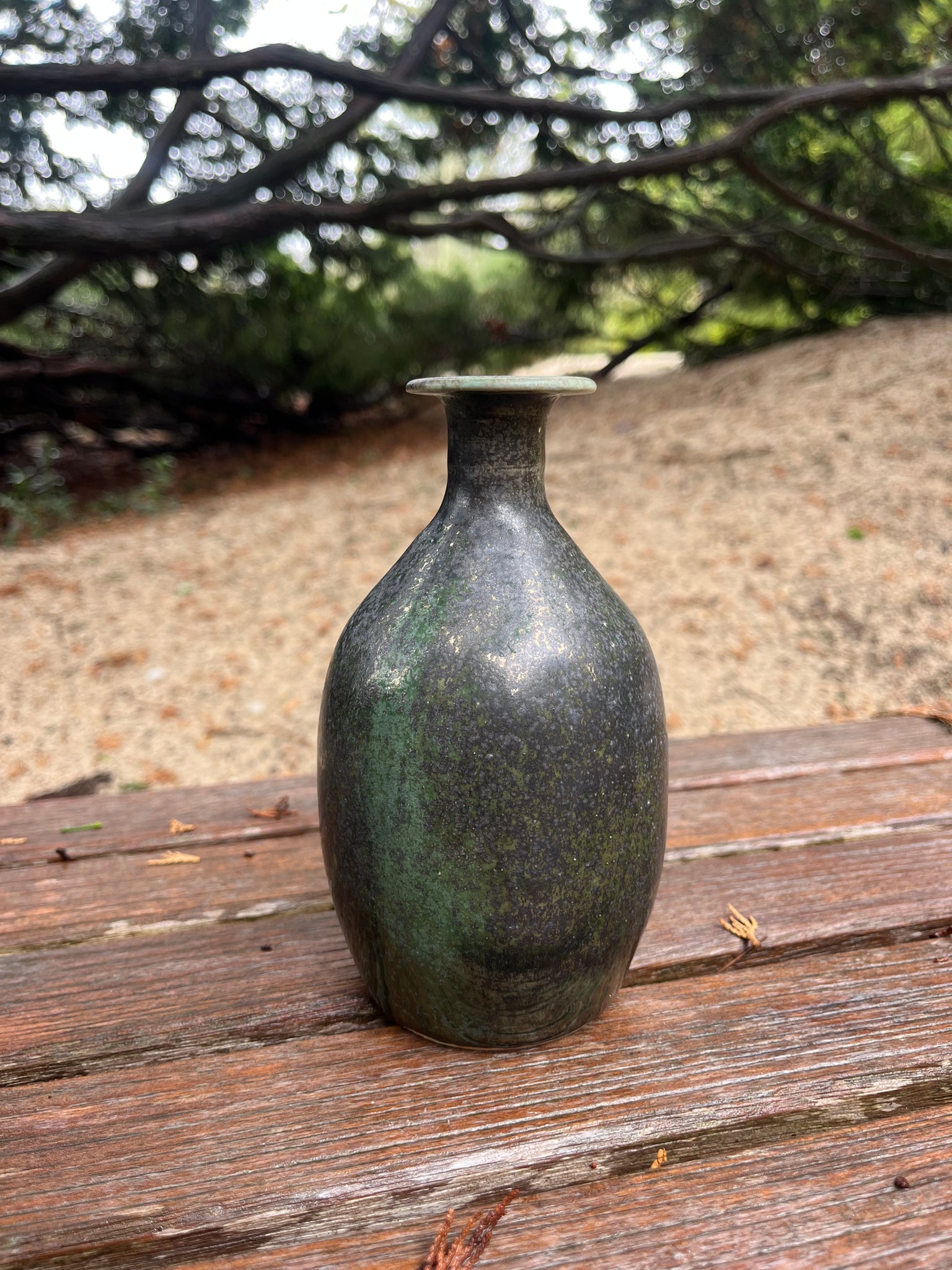 Ann Barzola Porcelain Black Green Vase