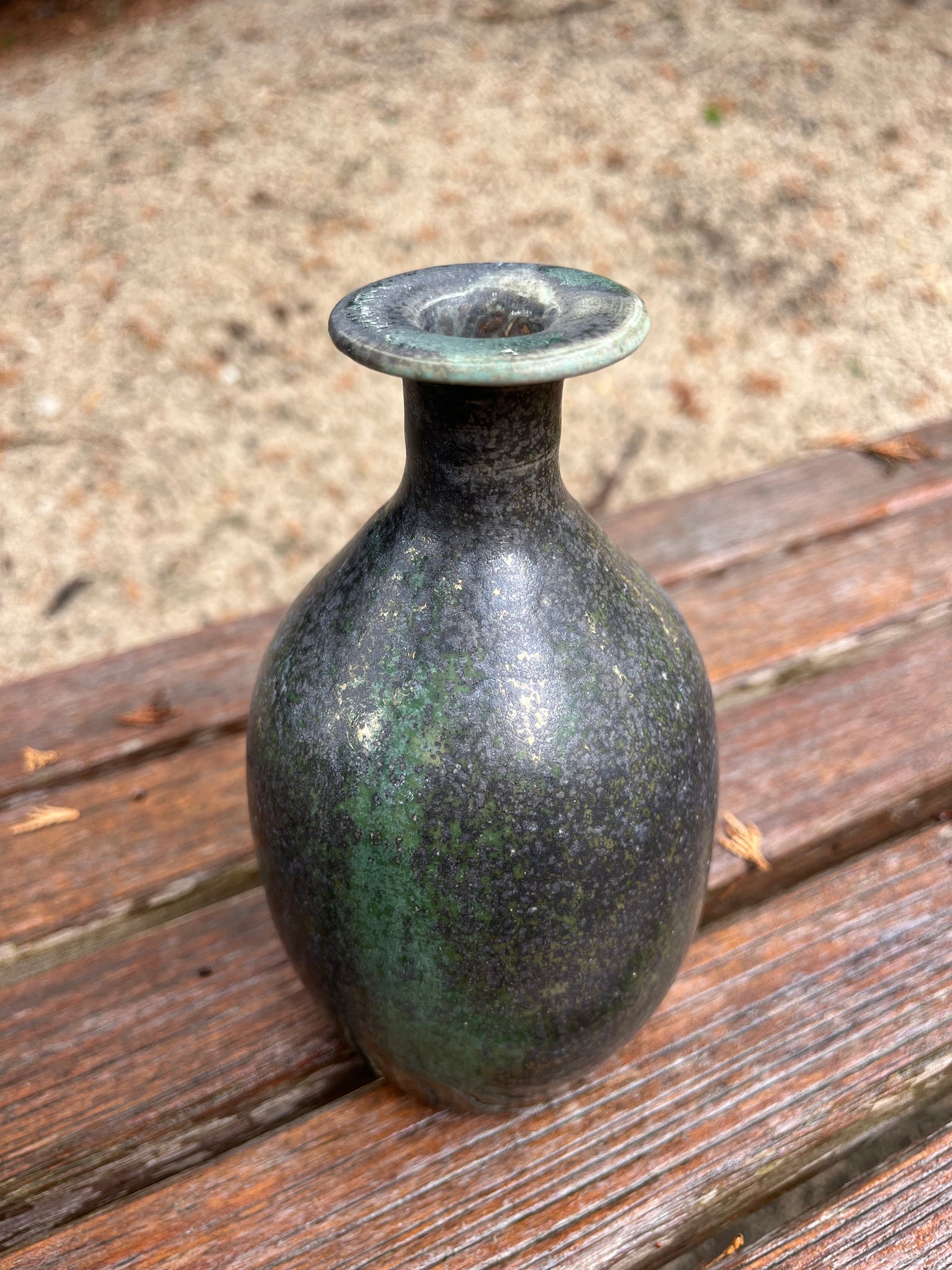 Ann Barzola Porcelain Black Green Vase